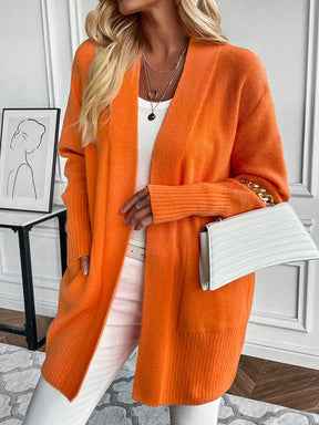 WinterTrend® - Orange plain cardigan with long sleeves