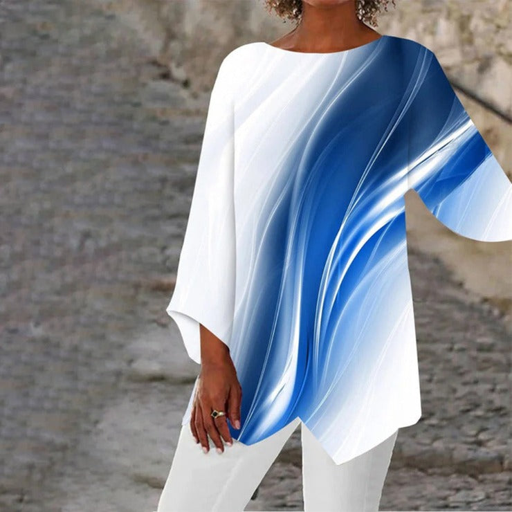 FallStil® - Ultra-Mod Blue Wave White Tunic Top