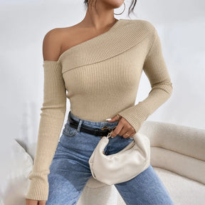 WinterStil® - Apricot solid color one shoulder sweater