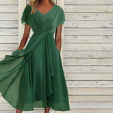 Naturlux® - Green midi dress with pleated front slit and jewels