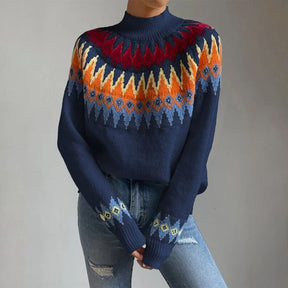 FallStil® - Blue printed long-sleeved sweater with round neck