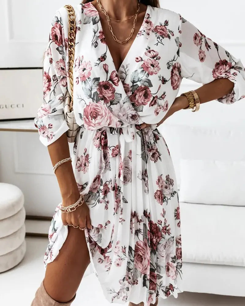 Raffiné® - Sophia Blooms floral print chiffon dress with overlap