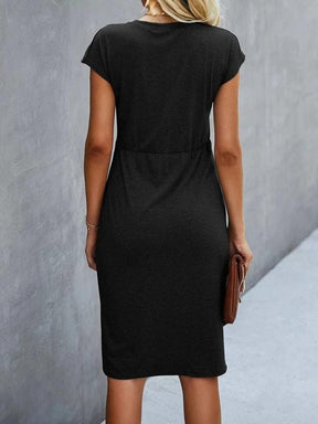 SpringStil® - Plain shift dress with knotted back neckline