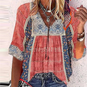 BlütenBliss® - Boho Chic Colorful Prairie Top with Half Sleeves