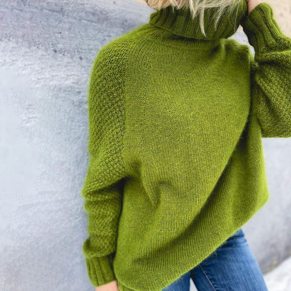 HerbstTrend® - Grass green oversized knitted turtleneck sweater