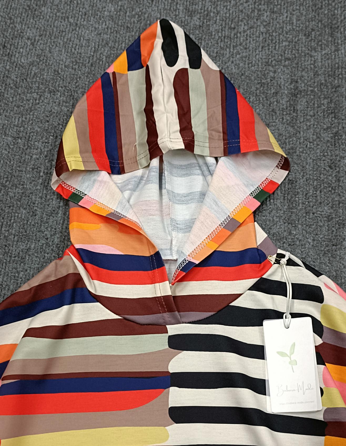 FallStil® - Colorful black and white striped sweatshirt with hood