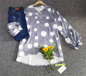 Even&amp;Vil® - Modern white dotted relaxed grey blouse tunic top