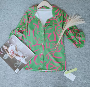 Lovja® - Emerald green &amp; pink marbled blouse top