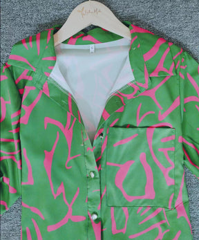 Lovja® - Emerald green &amp; pink marbled blouse top