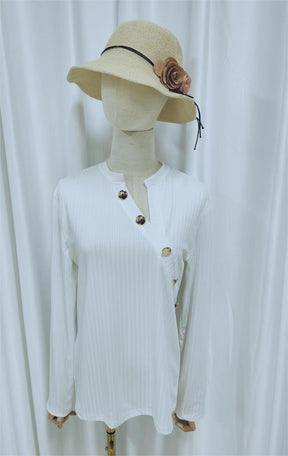 FallStil® - White asymmetric long-sleeved top with button placket