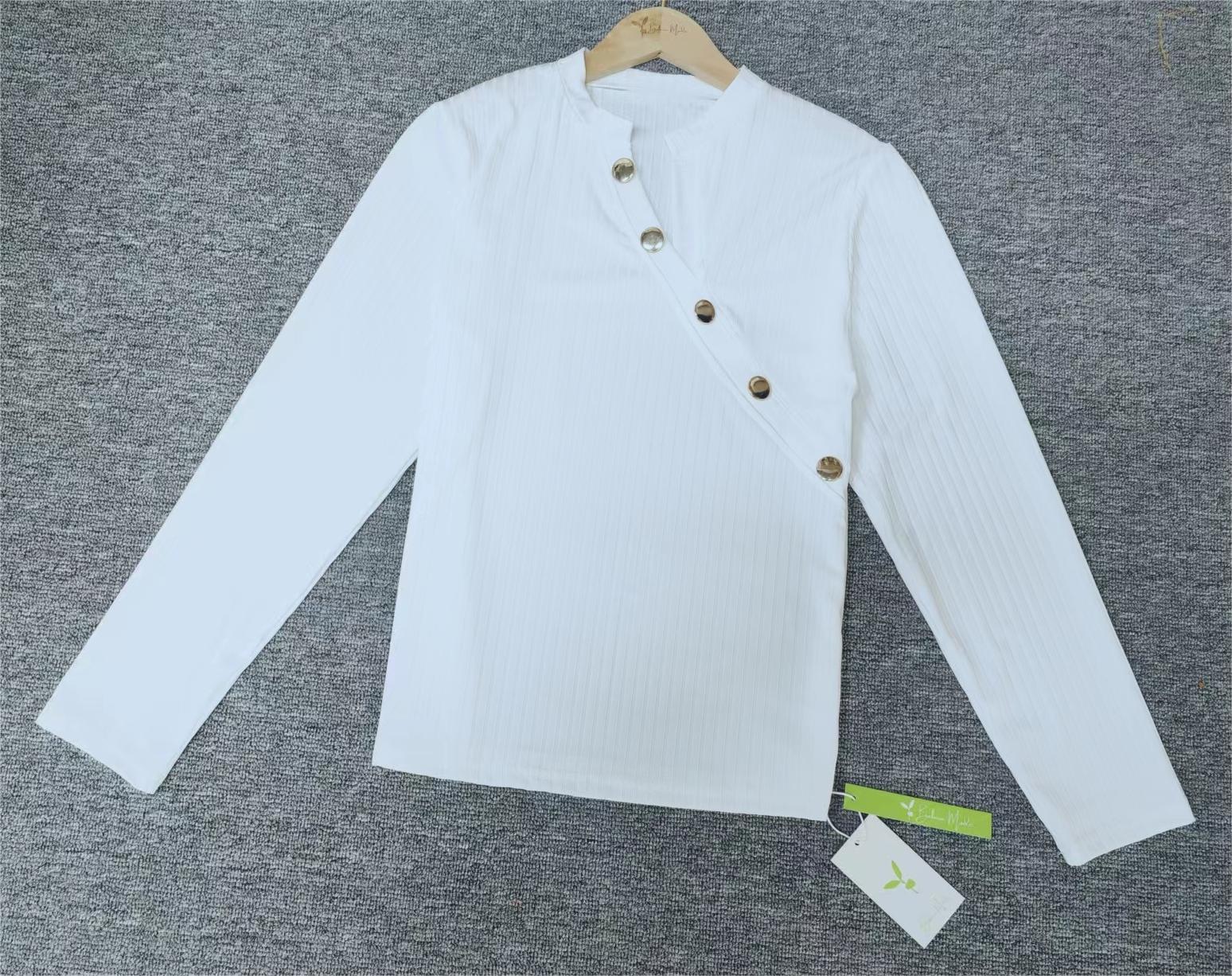 FallStil® - White asymmetric long-sleeved top with button placket