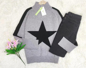 FallStil® - Comfortable grey sweater with high neckline