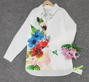 FallStil® - Watercolor flower button placket tunic blouse