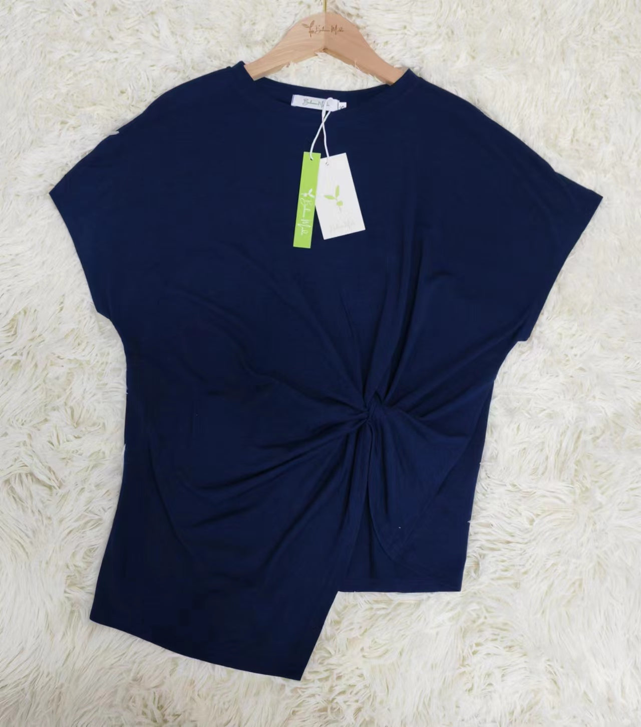 FallStil® - Navy blue shirt with short sleeves and front knot