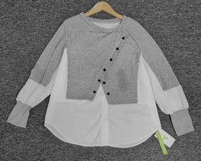 SpringStil® - Grey Knitted Blouse White Twofer Sweater