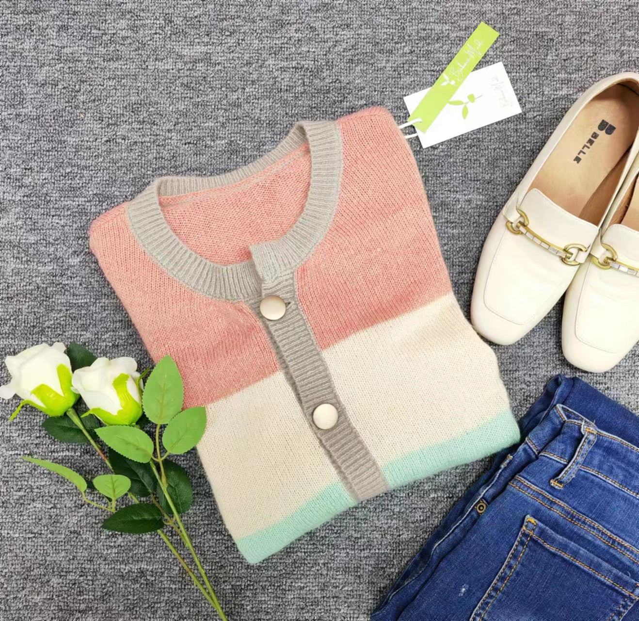 Even&amp;Vil® - Cute color block cardigan with long sleeves