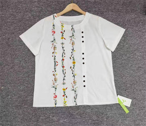 FallStil® - White Floral Vine Short Sleeve Round Neck Top