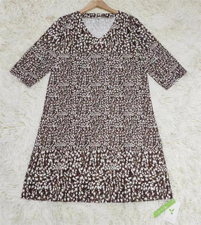 Naturlux® - Brown and white prairie mini dress with abstract pattern