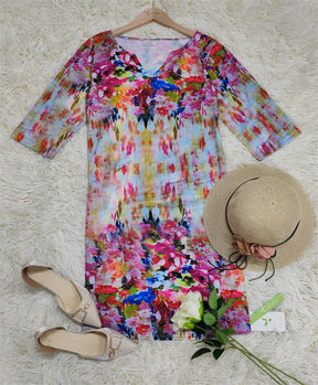 FallStil® - Casual midi floral dress with V-neck