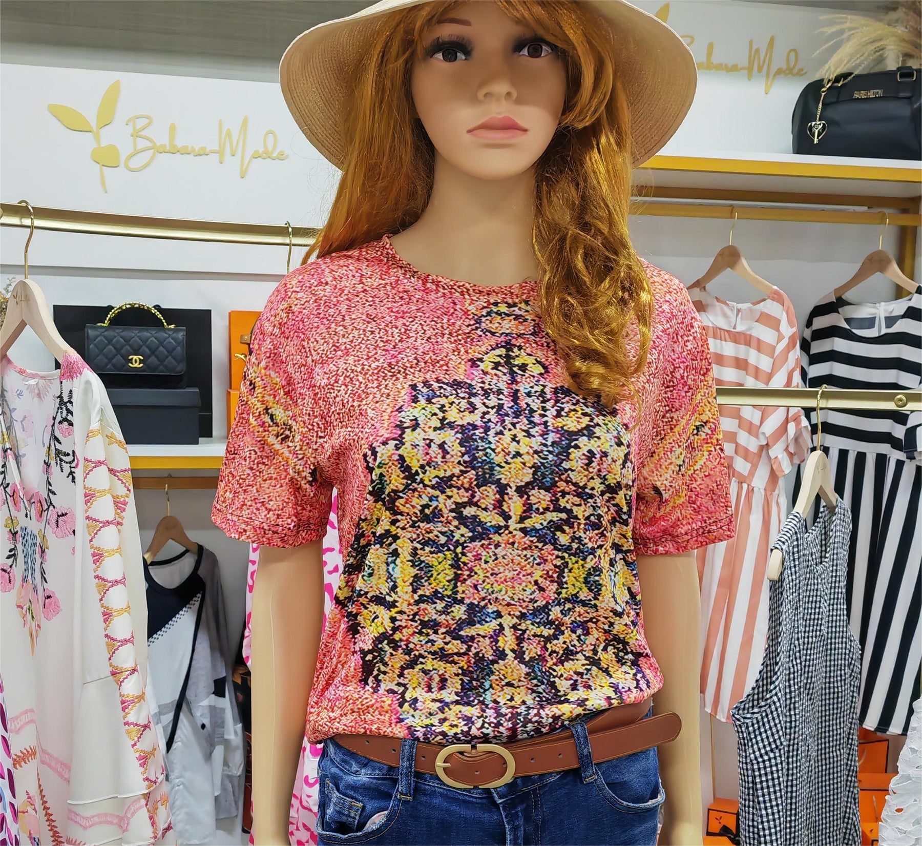 SpringStil® - Pink Print Round Neck Top