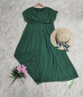 Naturlux® - Green midi dress with pleated front slit and jewels