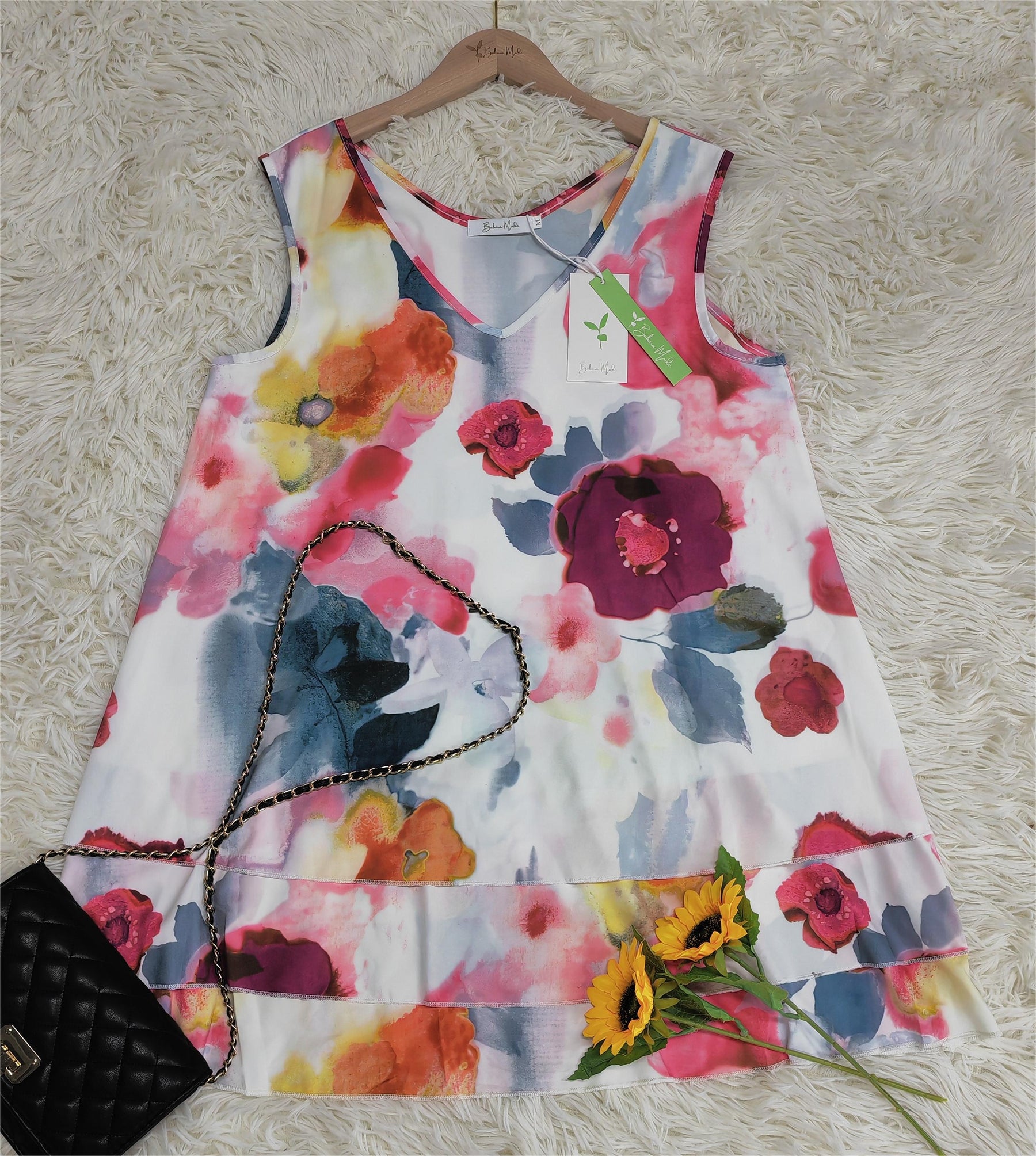 PureWear® - Multi-layered tank top with watercolor floral print