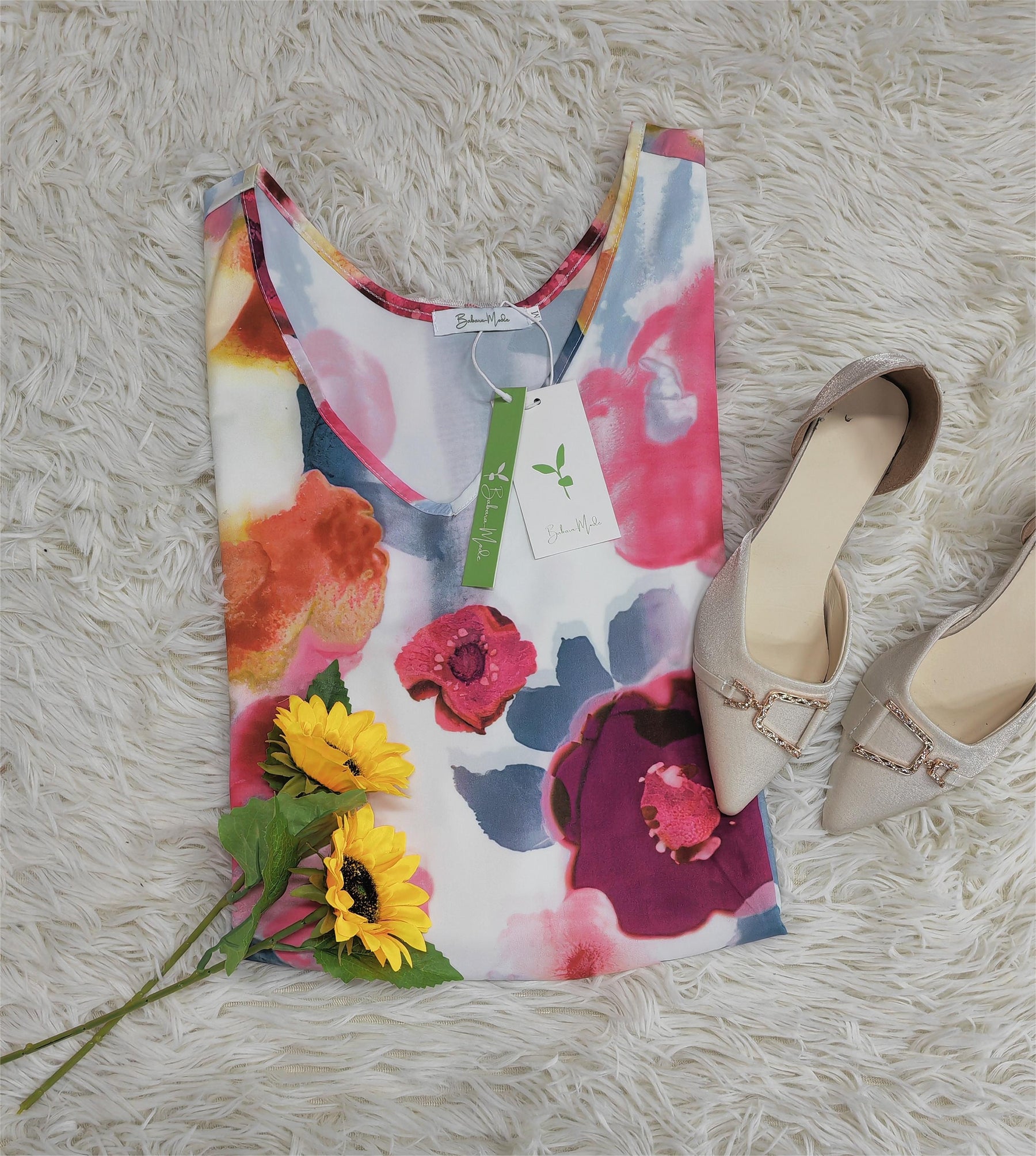 PureWear® - Multi-layered tank top with watercolor floral print