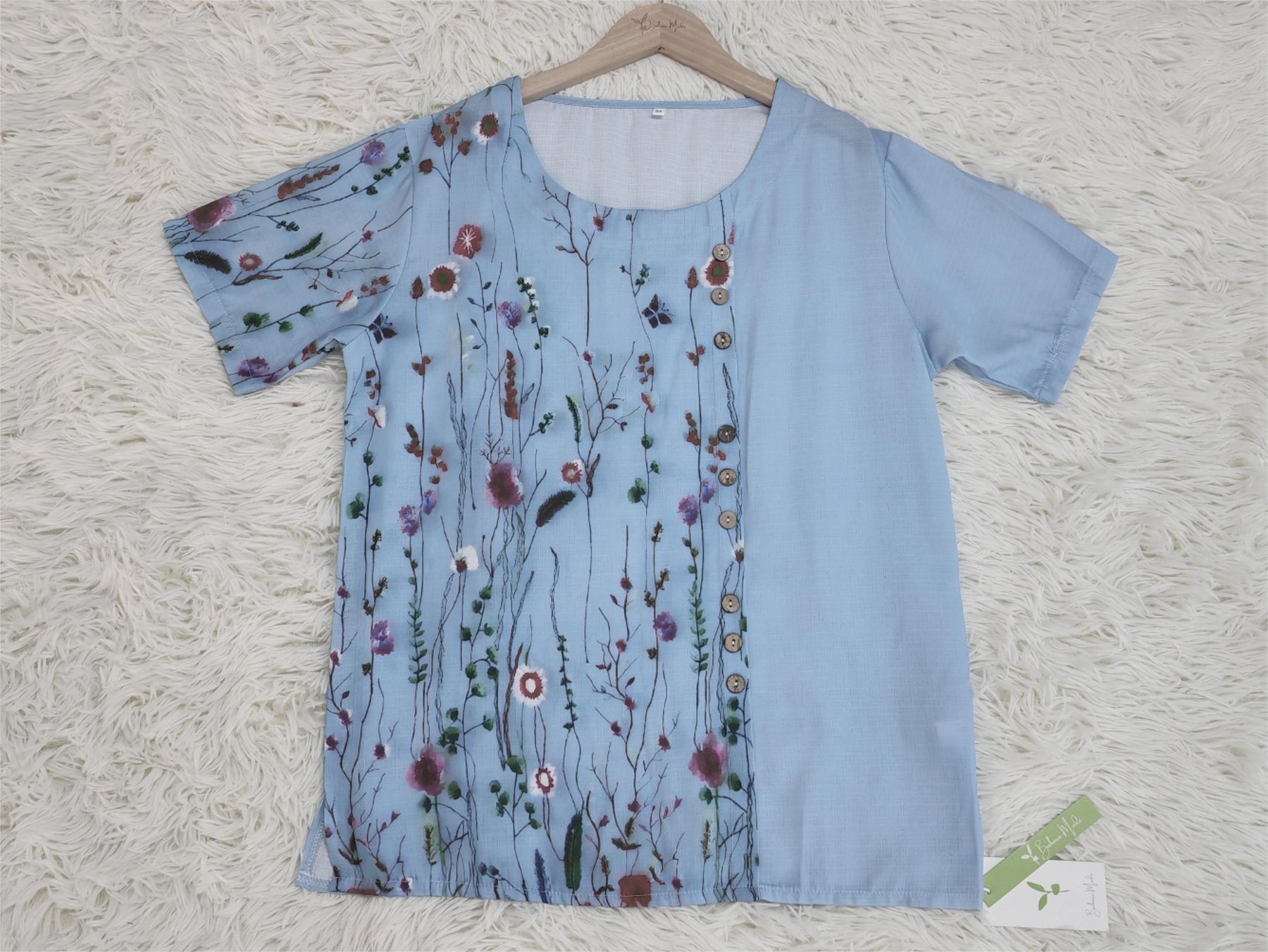 FallStil® - Blue short sleeve top with round neck