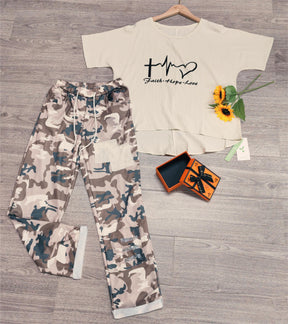 PureWear® - Two-piece set with khaki letter pattern