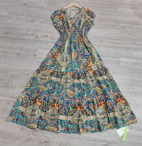 FallStil® - Colorful Paisley Gathered Waist Long Summer Dress