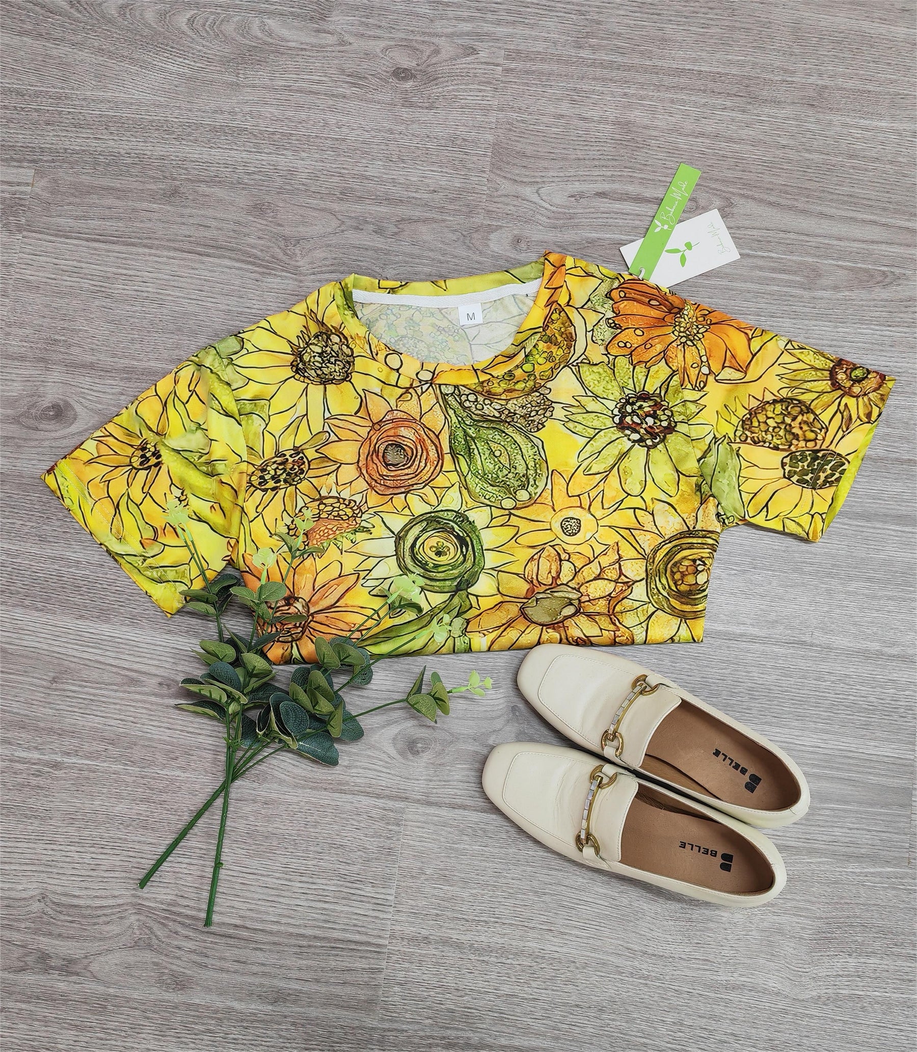 Naturlux® - Yellow print short sleeve top