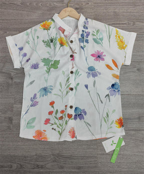 Naturlux® - White Spring Garden Floral Button Down Top