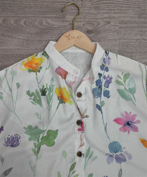 Naturlux® - White Spring Garden Floral Button Down Top