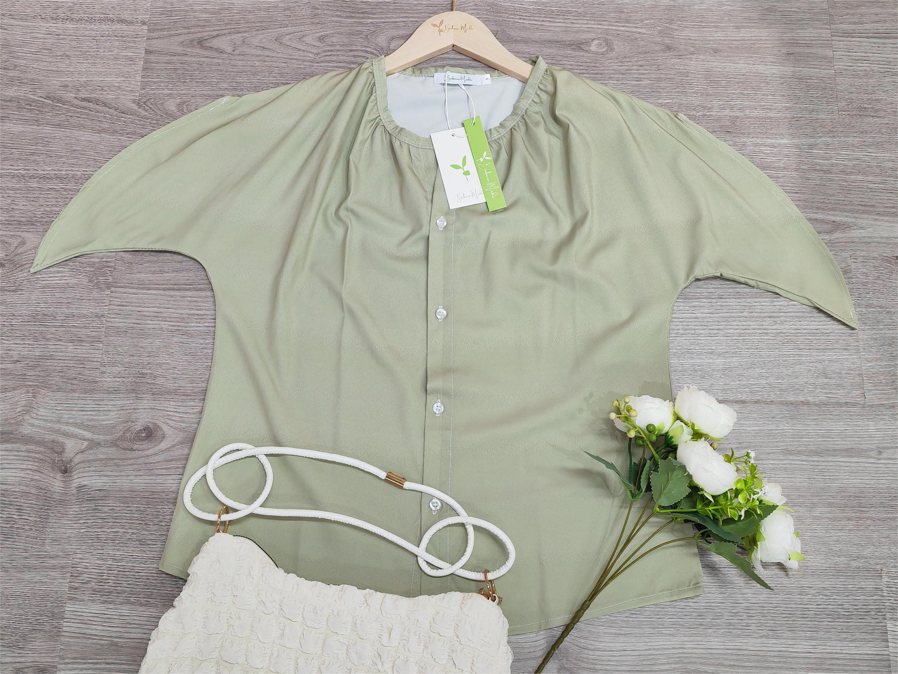 Naturlux® - Modern green plain short sleeve top