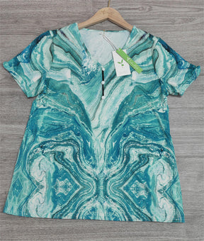 Naturlux® - Dreamy Blue Print Short Sleeve Top