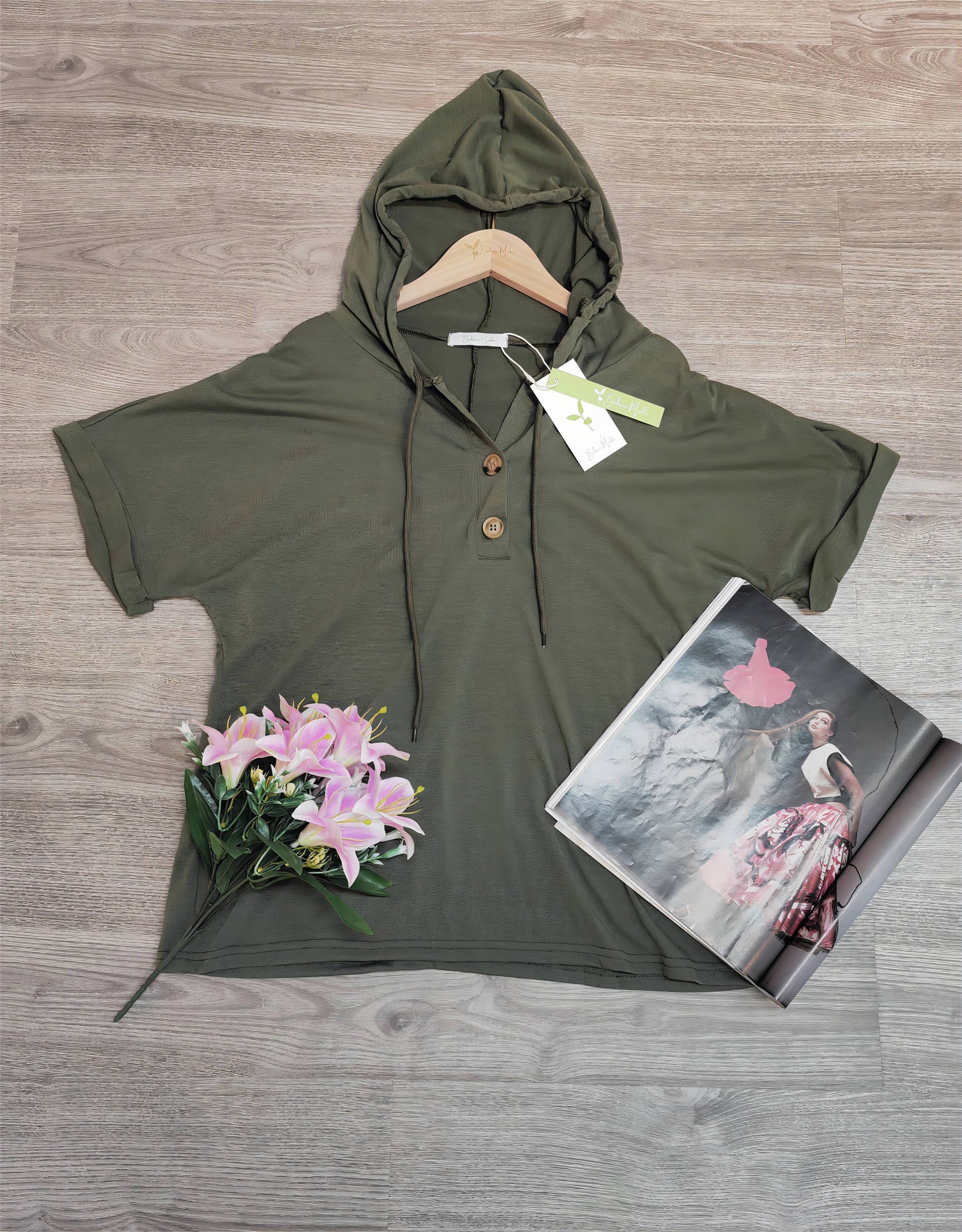 PureWear® - Green plain short sleeve hoodie