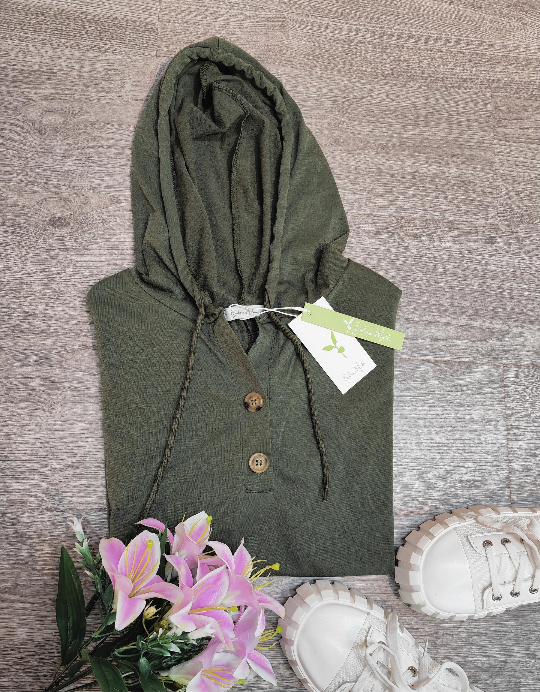 PureWear® - Green plain short sleeve hoodie