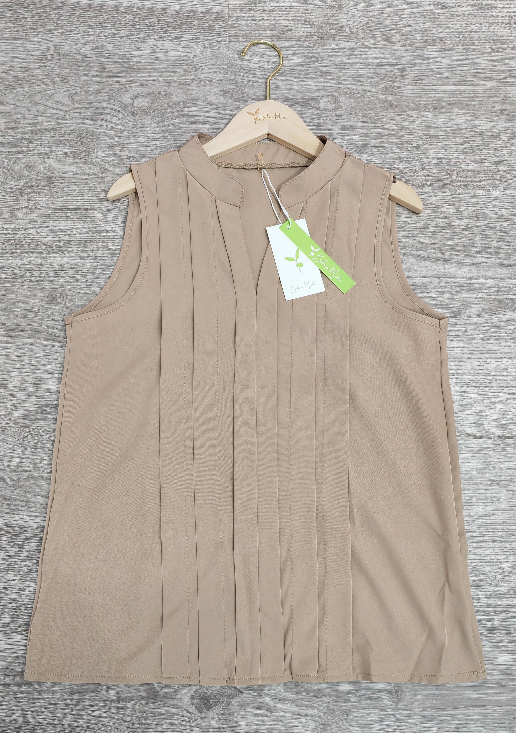 FallStil® - Coffee plain sleeveless top with V-neck