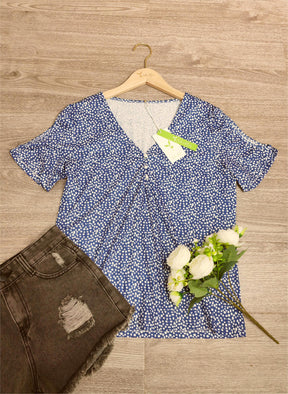 PureWear® - Chic blue print V-neck top