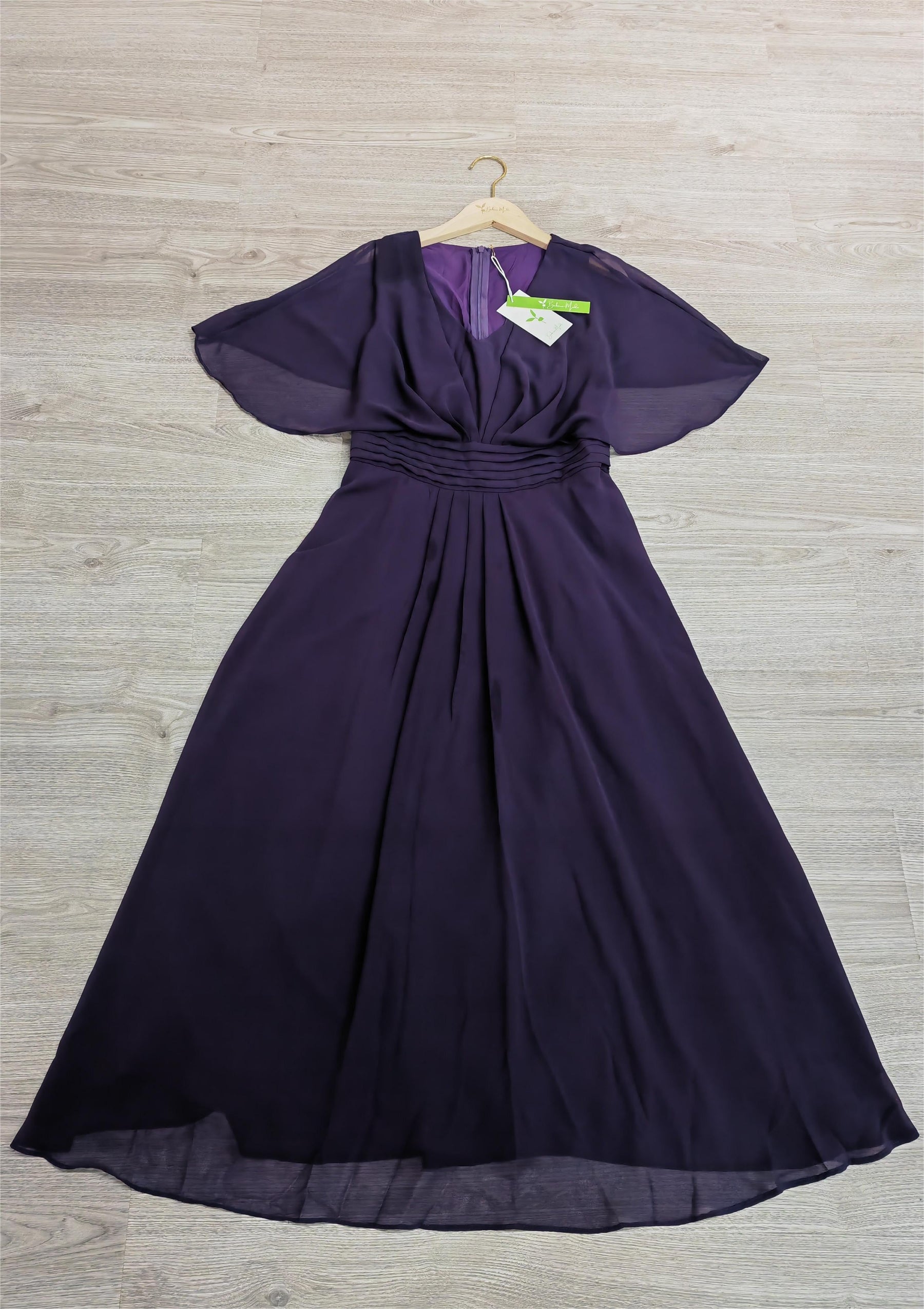 PureWear® - Purple plain midi dress with V-neck