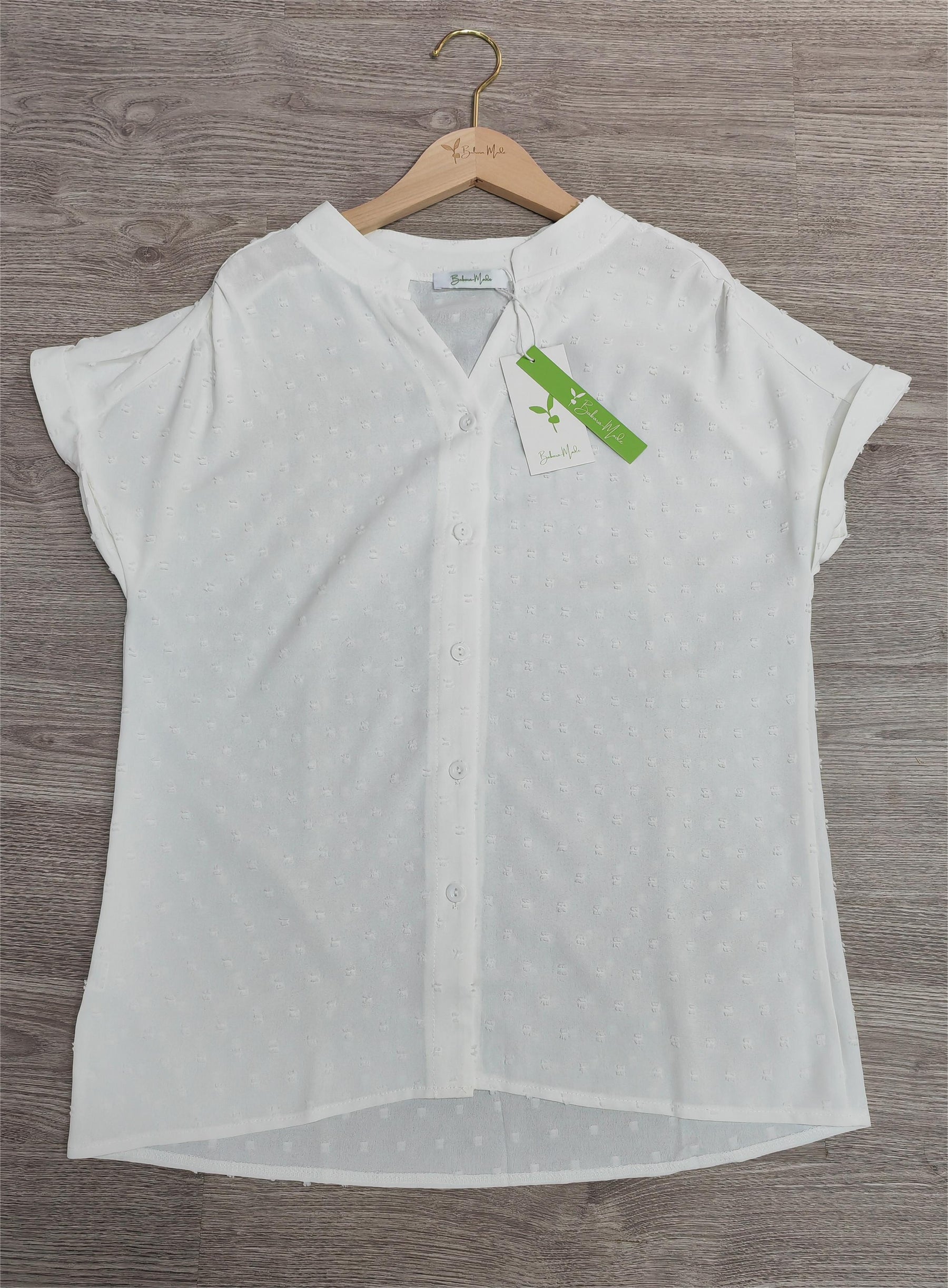 Naturlux® - White Swiss Dot Button Down TOP