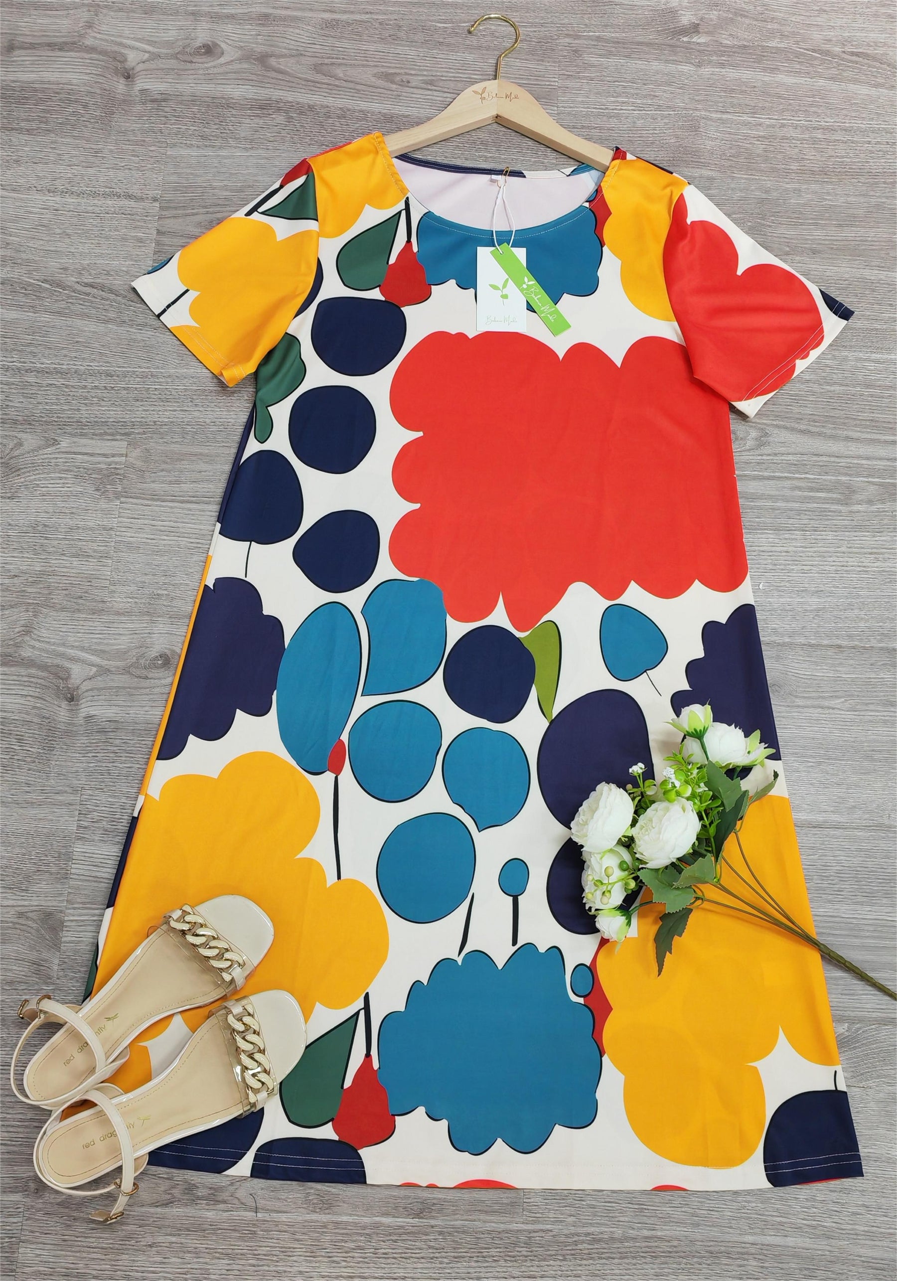 Naturlux® - Attractive midi dress with short sleeves and print