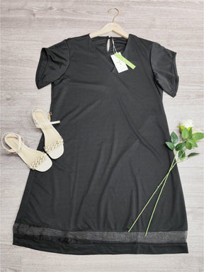 FallStil® - Elegant black mini dress with split sleeves V-neck