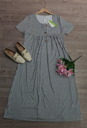 PureWear® - Fashionable striped midi dress with short sleeves