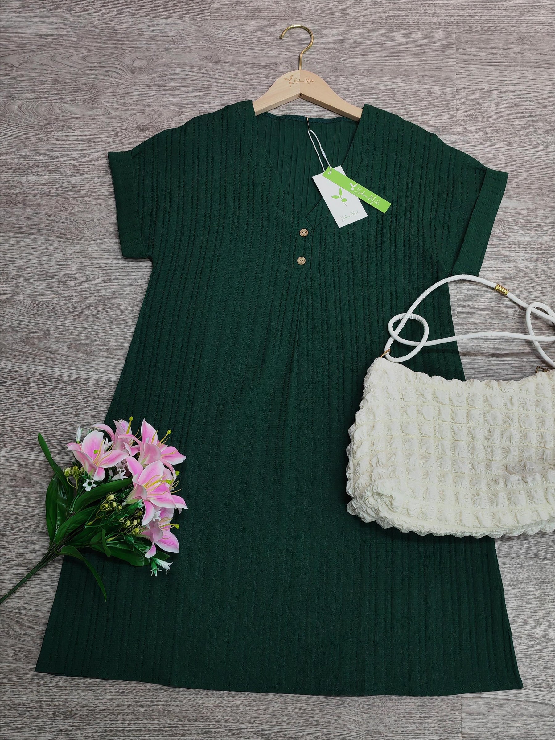 PureWear® - Green solid colour mini dress with short sleeves 