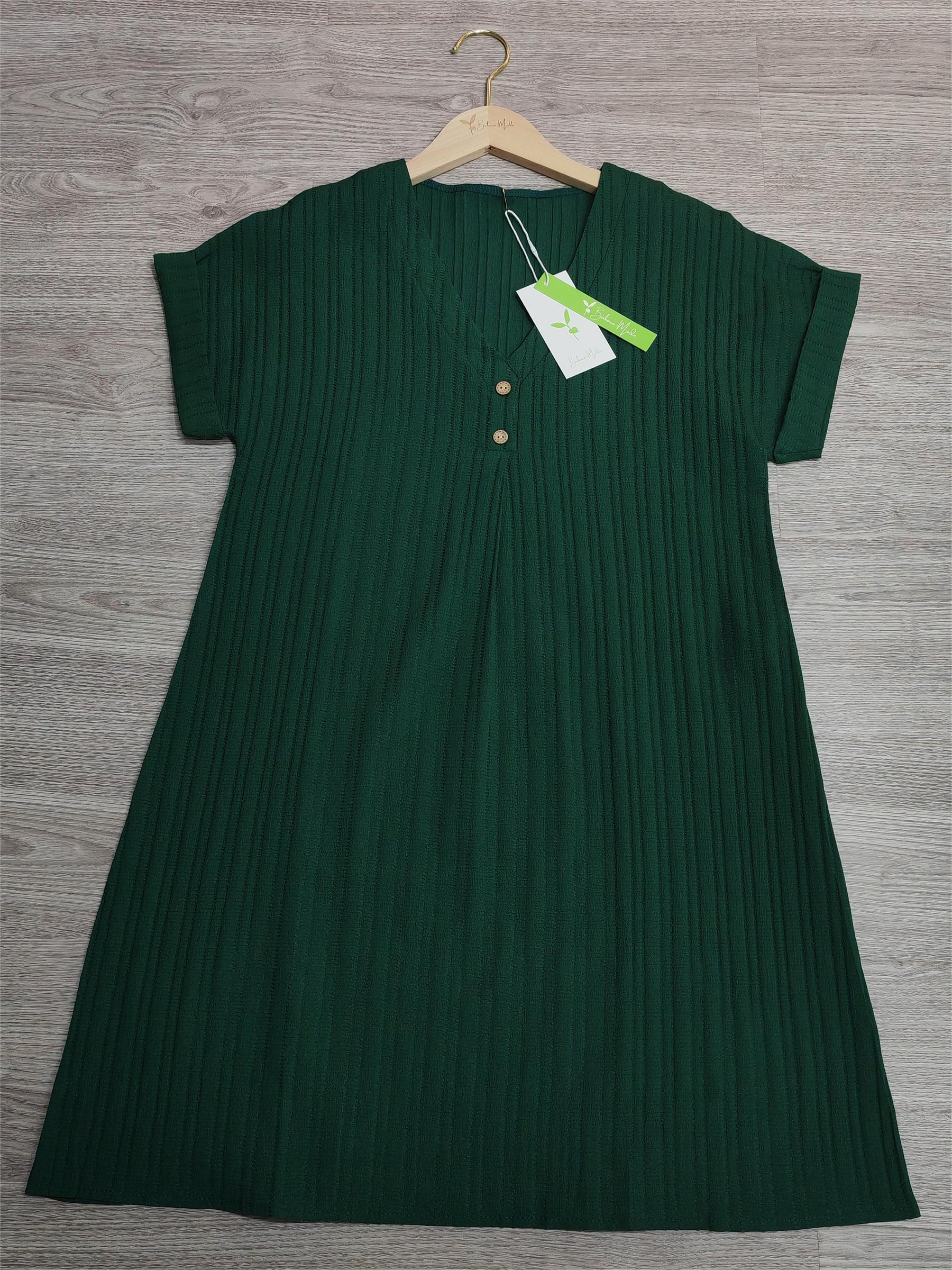 PureWear® - Green solid colour mini dress with short sleeves 