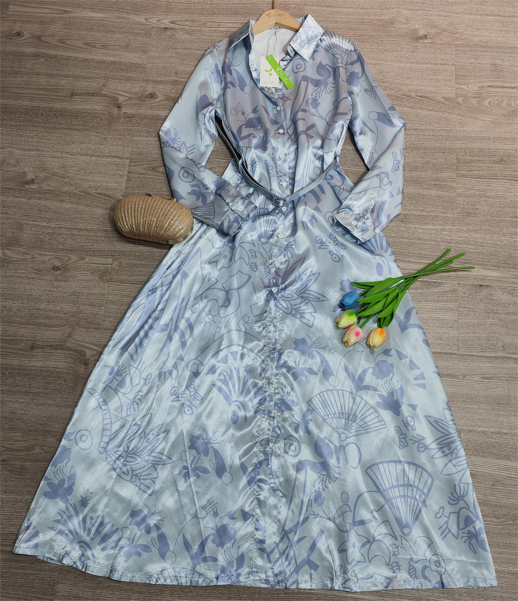 BlütenBliss® - Elegant maxi dress with blue print