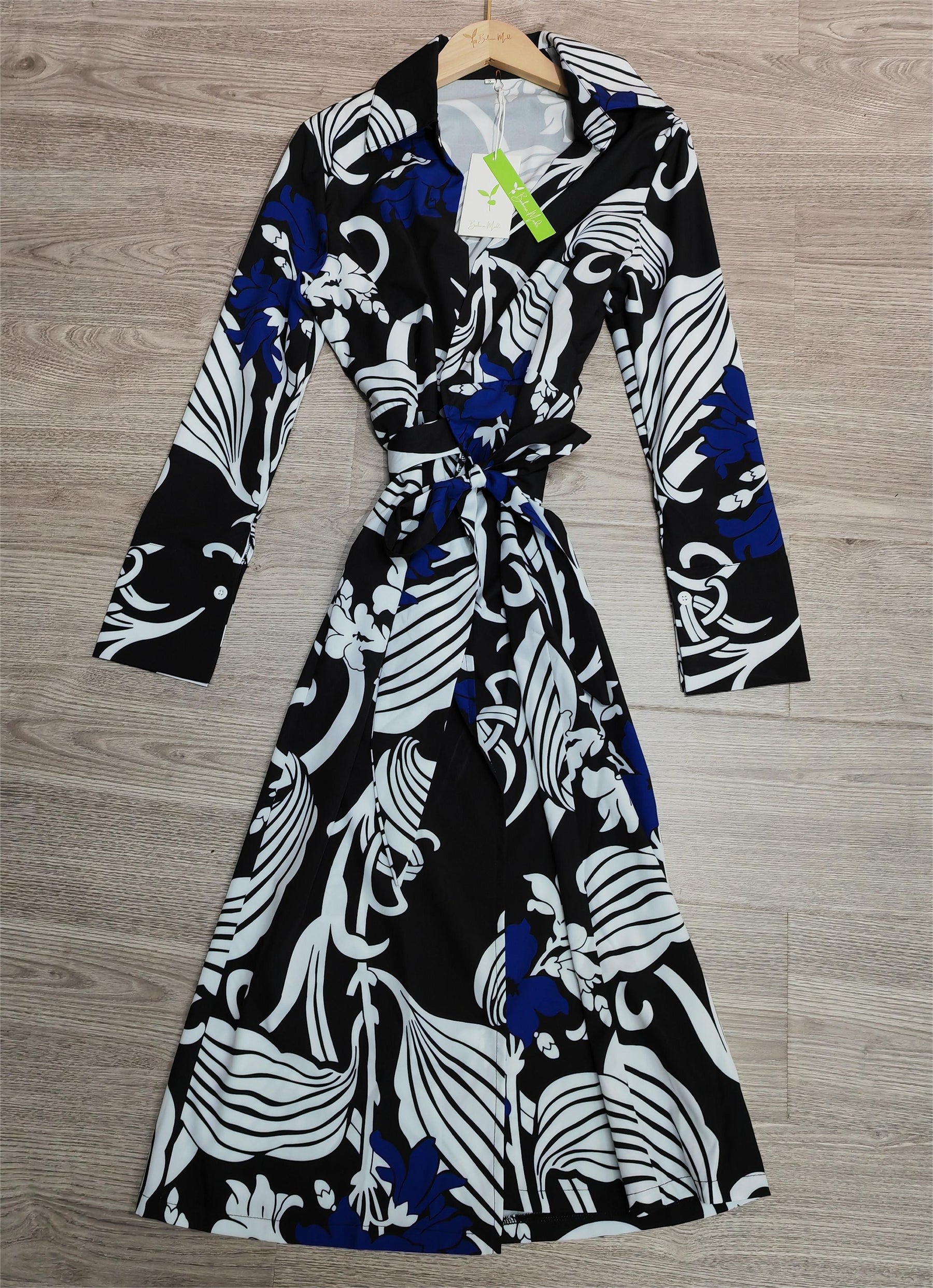 Purewear®- Chic blue midi dress with print 