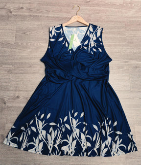 PureWear® - Navy floral midi dress with V-neck and wrap look