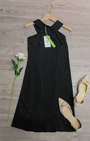 PureWear® - Deep black twisted sleeveless high strap mini dress